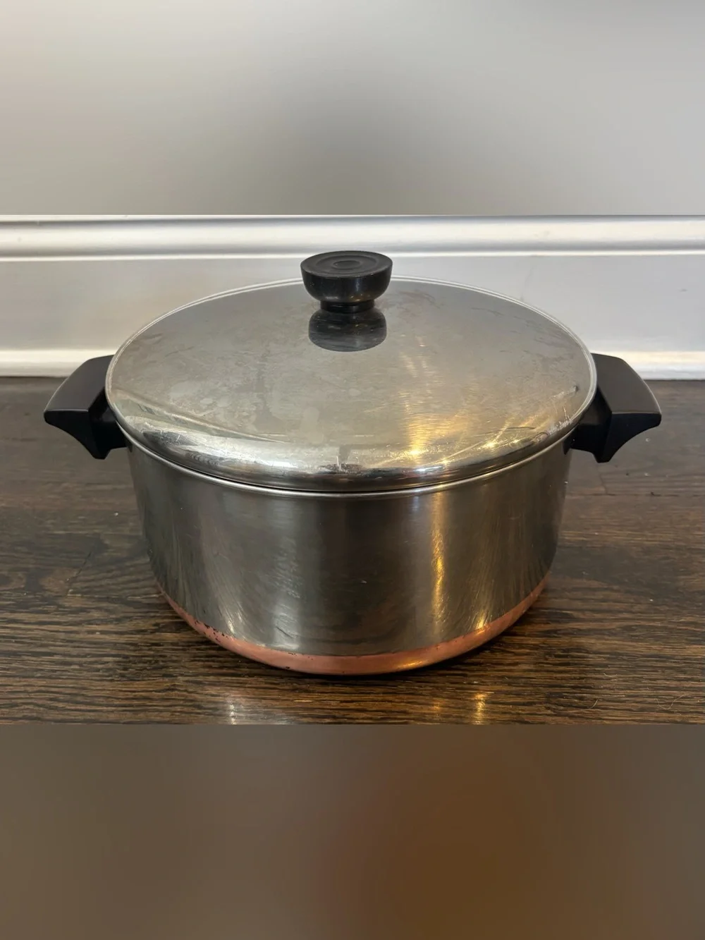 Vintage Revere Ware 1801 Copper Bottom 4 Qt Quart Stock Pot W/Lid Rome NY